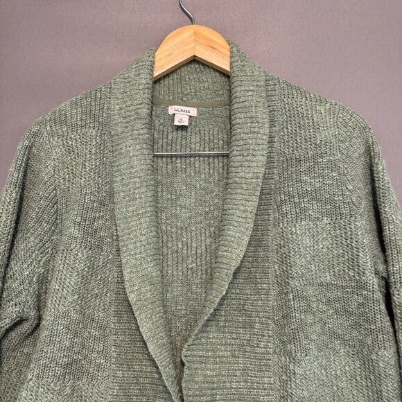 L.L.Bean Women’s Green Knit Open Cardigan Sweater Size Large - Picture 2 of 8